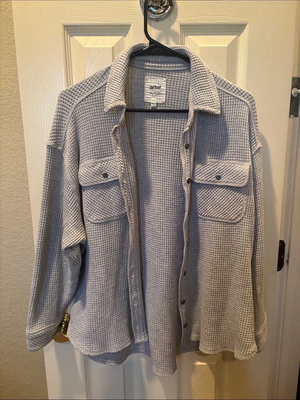 Aerie LumberJane Waffle Knit Shacket Shirt Gray Button Up Oversized Jacket XS